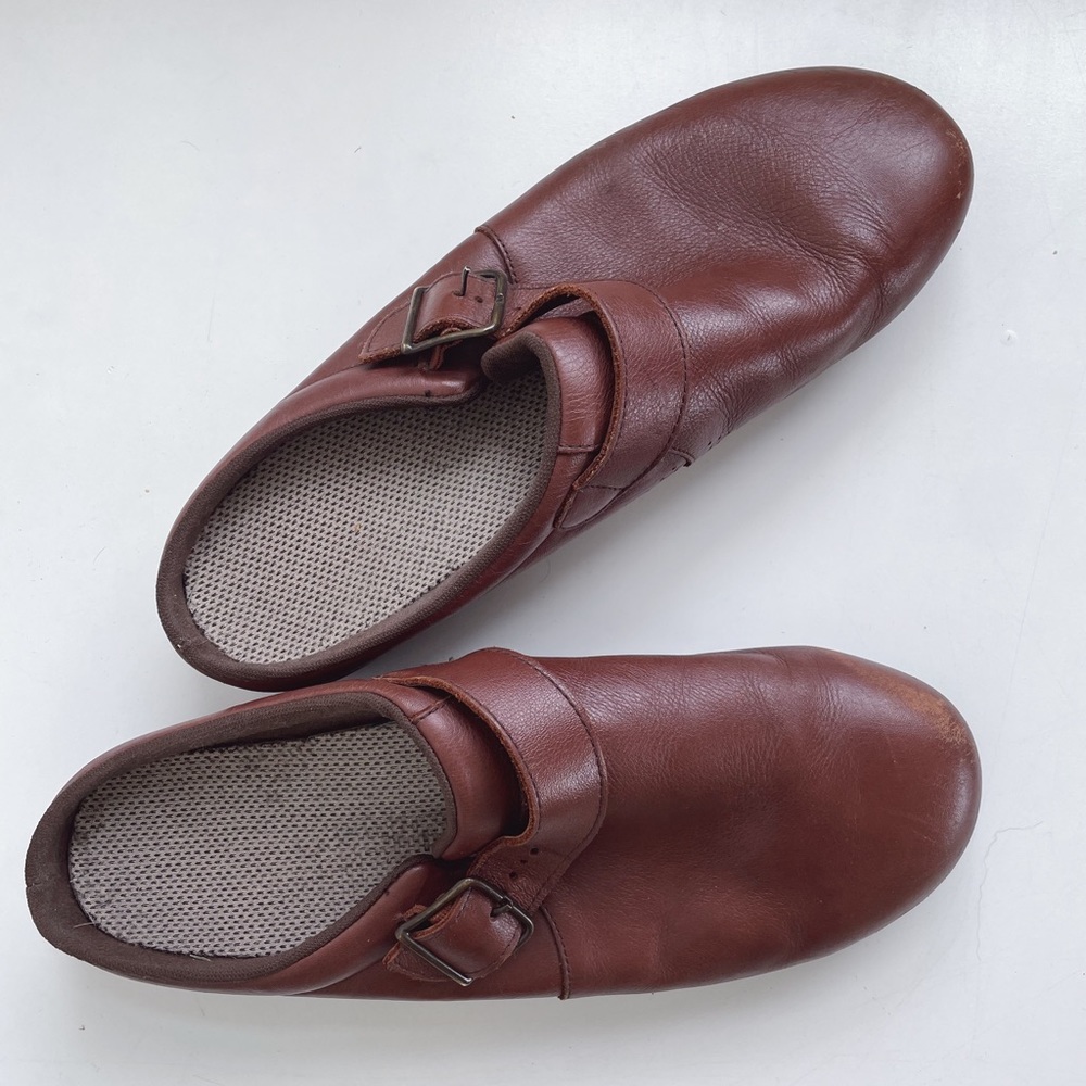 SAS Brown Leather Slip On Mules Clogs